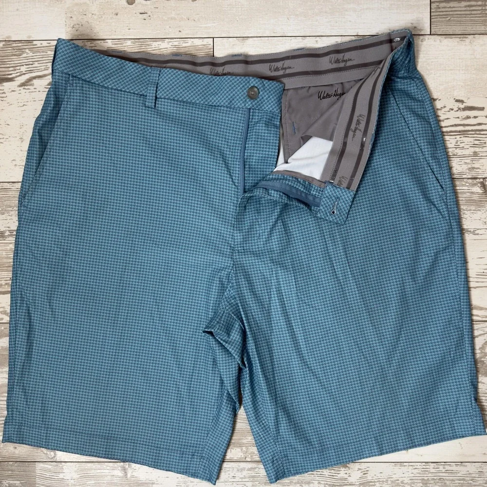 Walter Hagen Chino Shorts Mens 40 Blue Geometric Golf Performance 10 Inseam